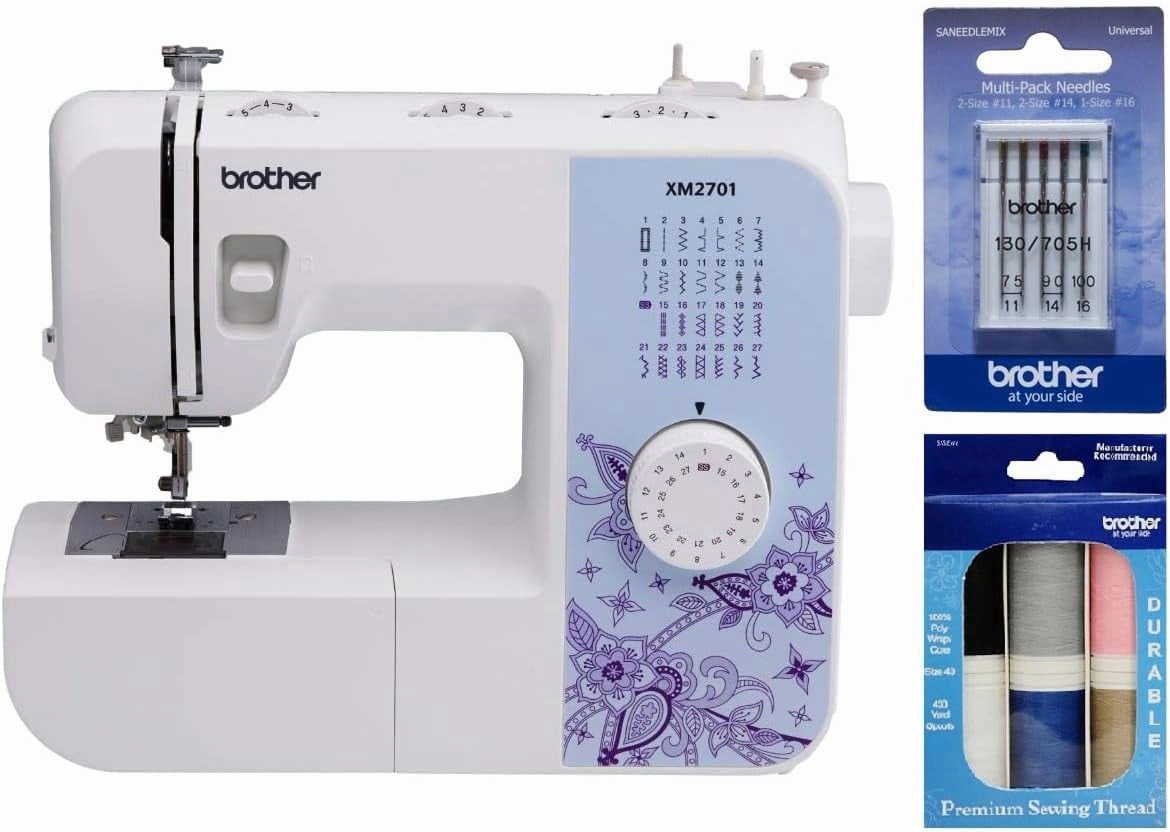 Brother XM2701 27-Stitch Sewing Machine, Premium Thread 6-Pack and 5-Piece Sewing Machine Needles