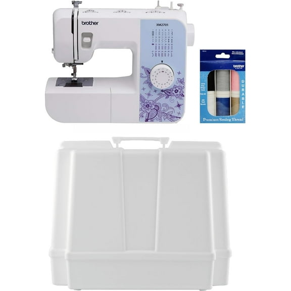 Brother XM2701 27-Stitch Sewing Machine and Hard Plastic Storage and Carry Case, Premium Sewing Thread 6-Pack Included