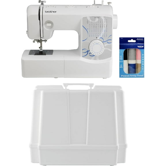 Brother XM3700 37-Stitch Free Arm Sewing Machine and Hard Plastic Storage and Carry Case, Premium Sewing Thread 6-Pack Included