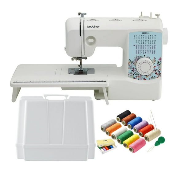 Brother XR3774 Wide Table Sewing and Quilting Machine Bundle with Hard Case and 12 Color Sewing Thread Kit (3 items)