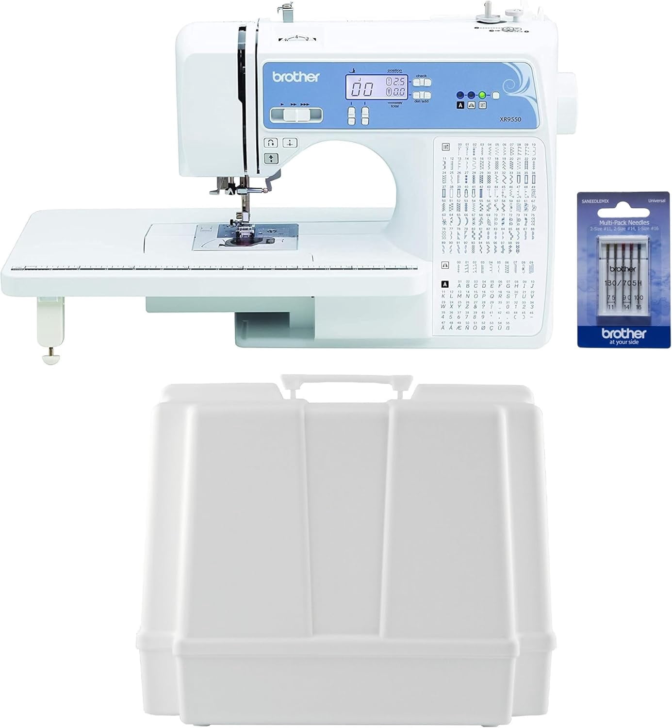 Brother XR9550 Computerized Sewing and Quilting Machine, 165 Built-In Stitches, Wide Table, Hardcase for Carrying and Storage and 5-Piece Sewing Machine Needles