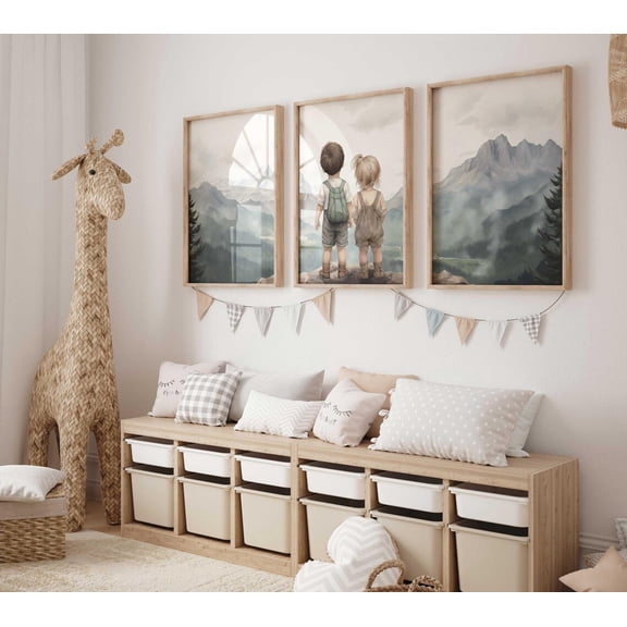 Brother and Sister Siblings Wall Decor Shared Sibling Room Nature Wall Art Set 3 Unframed Paper Print 8x12