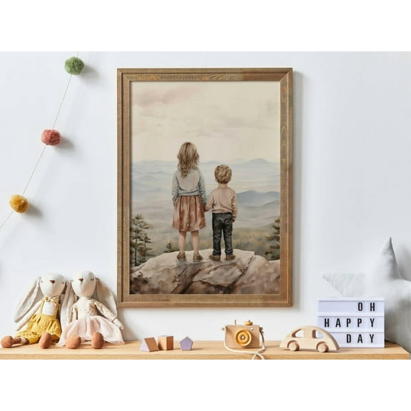 Brother and Sister Wall Art Shared Sibling Portrait, Unframed Poster