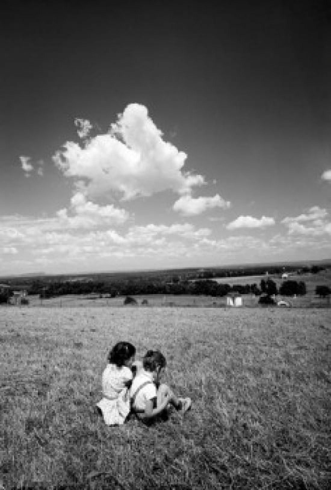 Brother and sister sitting on pasture high angle view Canvas Art - (18 x 24)