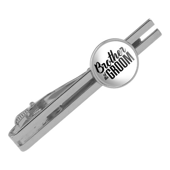 Brother of the Groom Wedding Round Tie Bar Clip Clasp Tack Silver Color Plated