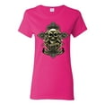thumbnail image 1 of Brotherhood Biker Motorcycles Cross and Skull Pop Culture Womens Graphic T-Shirt, Fuschia, Large, 1 of 3