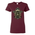thumbnail image 1 of Brotherhood Biker Motorcycles Cross and Skull Pop Culture Womens Graphic T-Shirt, Maroon, Large, 1 of 3