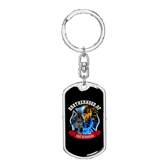 Brotherhood Of First Responders Firefighter Stainless Steel or 18k Gold Premium Swivel Dog Tag Keychain