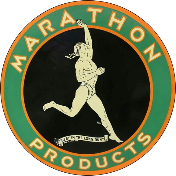 Brotherhood Vintage Gas Sign Reproduction Vintage Metal Signs Round Metal Tin Sign for Garage and Home 8 Inch Diameter Marathon Products