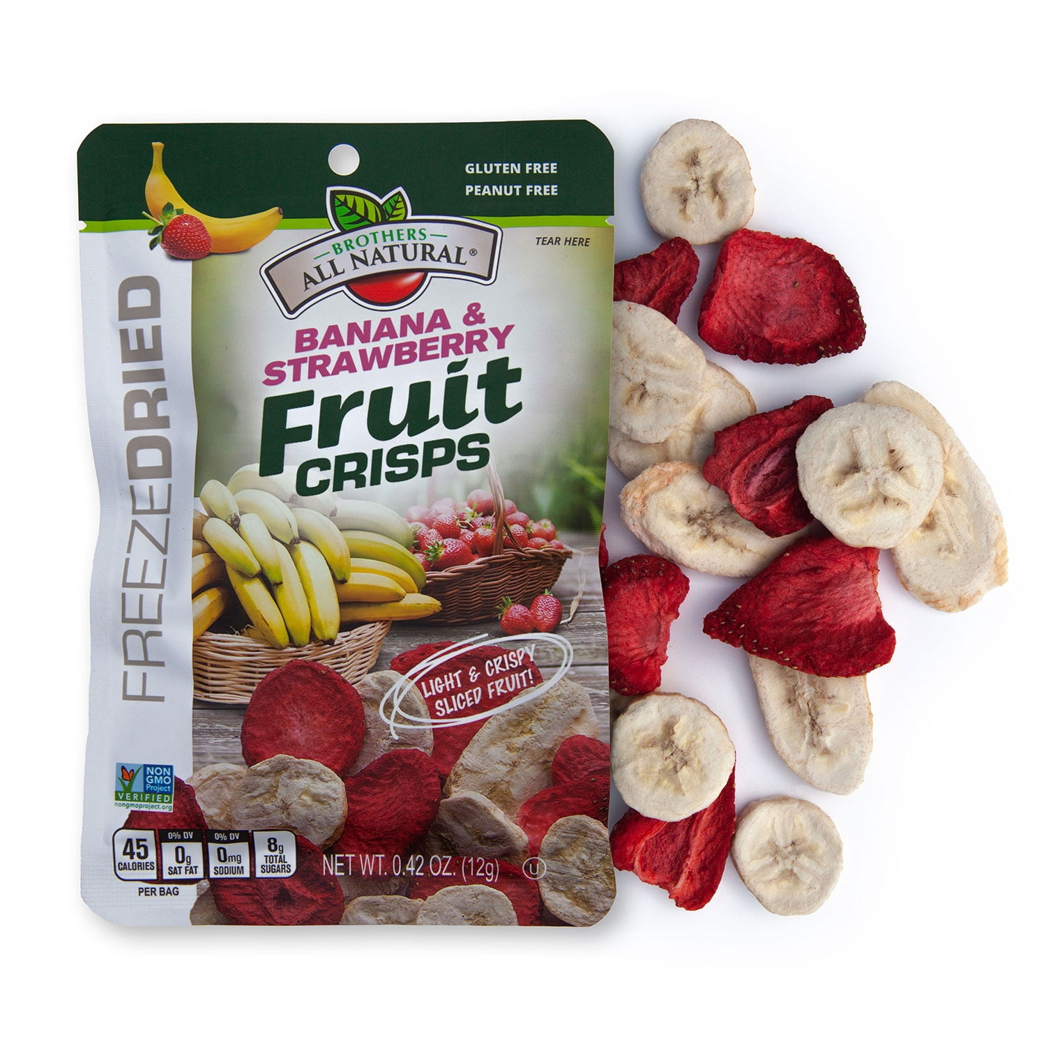 Brothers All Natural, Banana Strawberry Freeze Dried Fruit Crisps, Gluten Free, Non-GMO, Nothing Added, 0.42 oz. (Pack of 24)