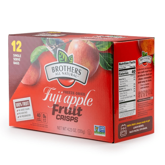 Brothers All Natural Freeze Dried Fruit Crisps, Fuji Apple, 0.35 Oz (Pack of 12), Made with 100% Fruit, Gluten Free, Soy Free, Vegan, Healthy Snack, Lunch Box Ready | Packaging May Vary