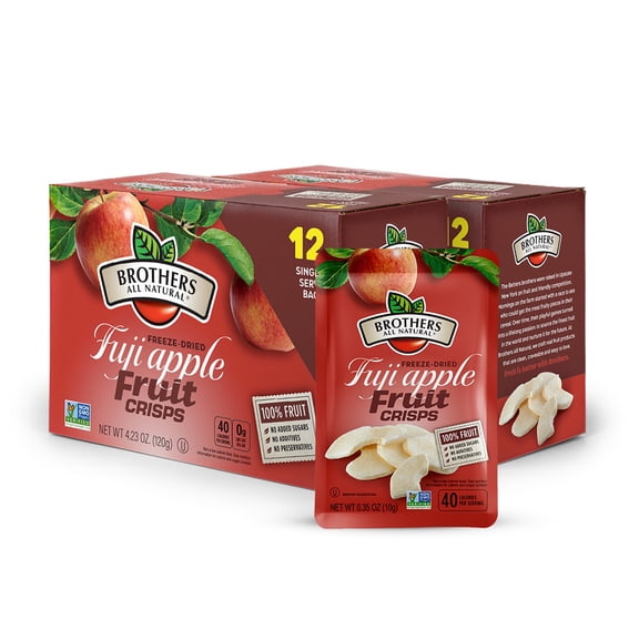 Brothers All Natural Freeze Dried Fruit Crisps, Fuji Apple, 0.35 Oz (Pack of 12), Made with 100% Fruit, Gluten Free, Soy Free, Vegan, Healthy Snack, Lunch Box Ready | Packaging May Vary