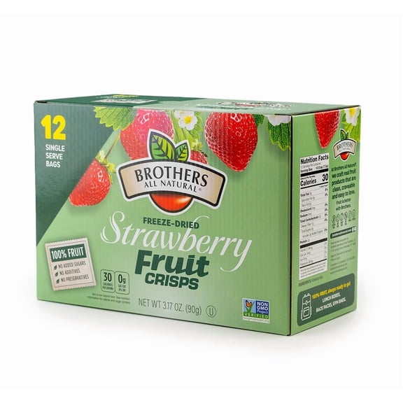 Brothers All Natural Freeze Dried Fruit Crisps, Strawberry, 0.26 Oz (Pack of 12), Made with 100% Fruit, Gluten Free, Soy Free, Vegan, Healthy Snack, Lunch Box Ready | Packaging May Vary