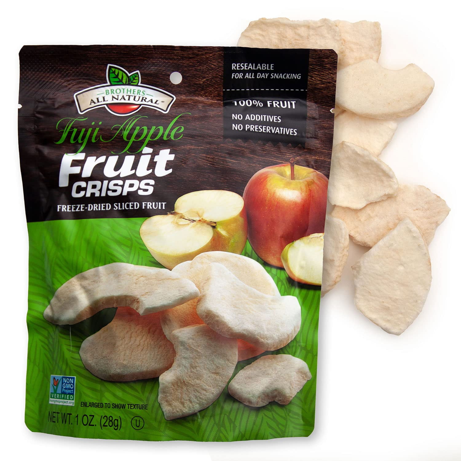 Brothers All Natural Freeze Dried Fruit Crisps, Fuji Apple, 1 Oz (Pack of 8), Made with 100% Fruit, Gluten Free, Soy Free, Vegan, Healthy Snack, Resealable Pouch
