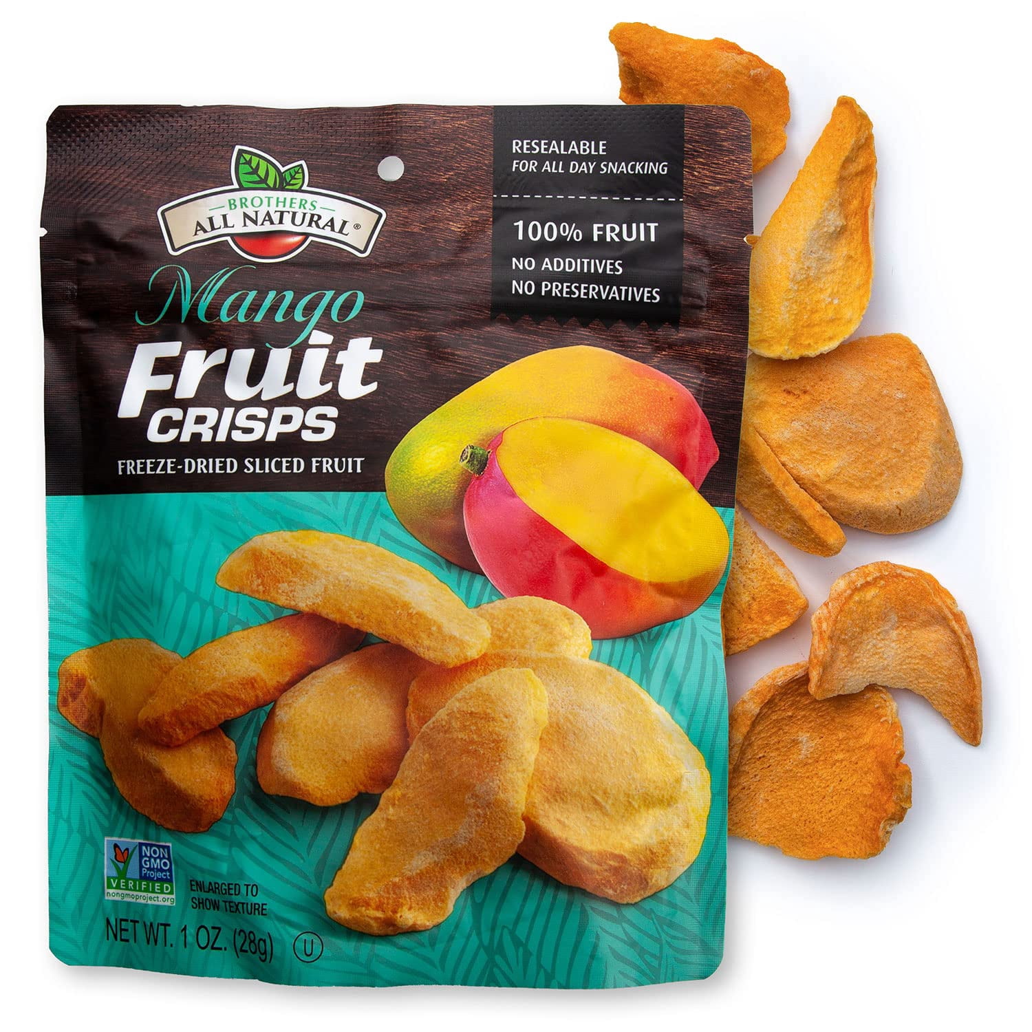 Brothers All Natural Freeze Dried Fruit Crisps, Mango, 1 Oz (Pack of 8), Made with 100% Fruit, Gluten Free, Soy Free, Vegan, Healthy Snack, Resealable Pouch