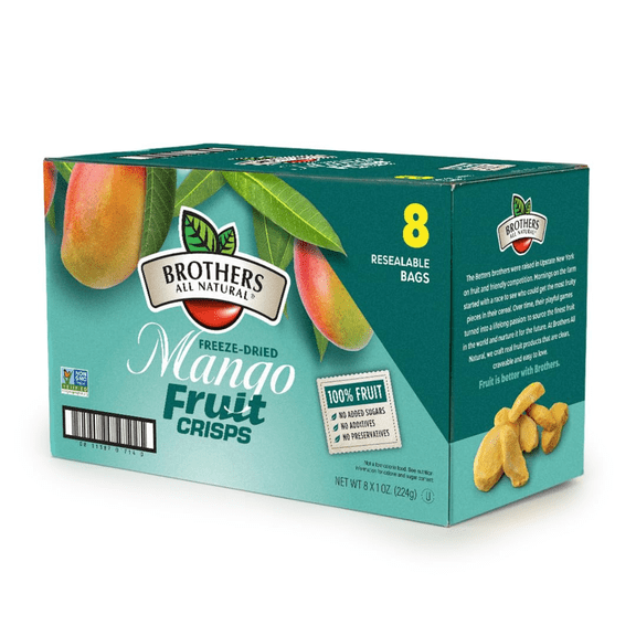 Brothers All Natural Freeze Dried Fruit Crisps, Mango, 1 Oz (Pack of 8), Made with 100% Fruit, Gluten Free, Soy Free, Vegan, Healthy Snack, Resealable Pouch