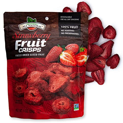 Brothers All Natural Freeze Dried Fruit Crisps, Strawberry, 1 Oz (Pack of 8), Made with 100% Fruit, Gluten Free, Soy Free, Vegan, Healthy Snack, Resealable Pouch