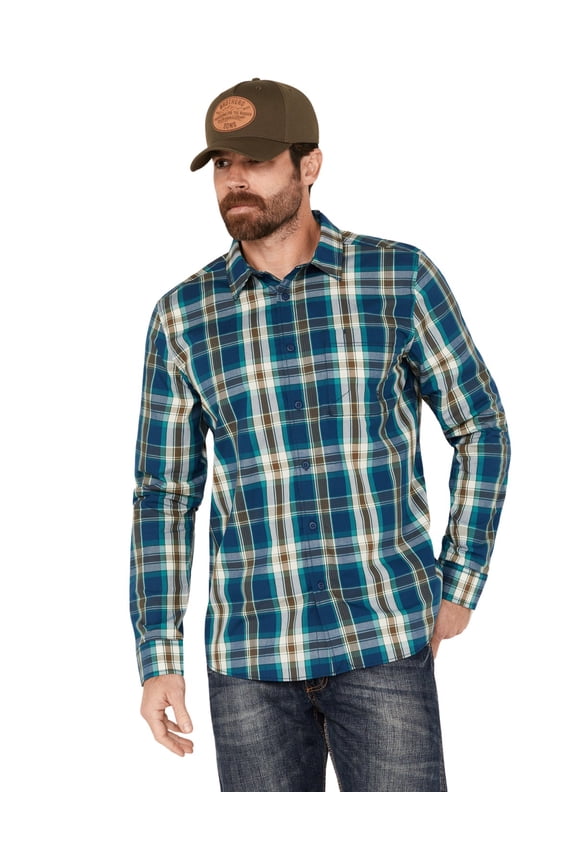 Men's Aransas Plaid Print Long Sleeve Button Down Western Hunter Green Medium