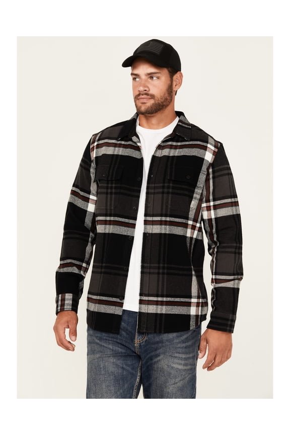 Men's Barrell Burley Plaid Print Long Sleeve Button-Down Black