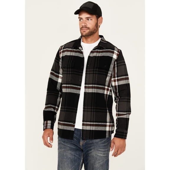Brothers And Sons Men's Barrell Burley Plaid Print Long Sleeve Button-Down Black