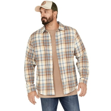 Brothers And Sons Men's Casual Plaid Print Long Sleeve Woven Shirt Brown XX-