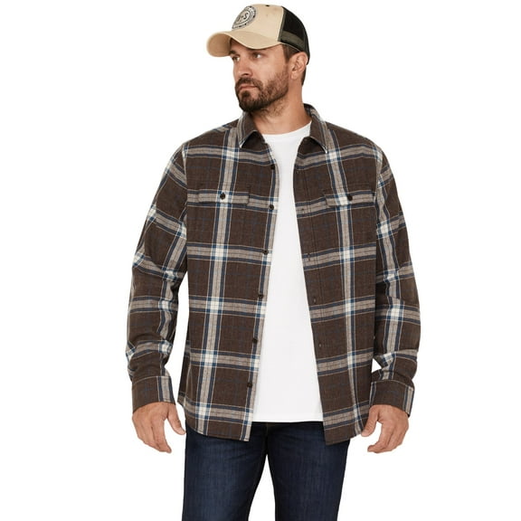 Brothers And Sons Men's Everyday Plaid Print Long Sleeve Button Down Flannel Dark Brown Large