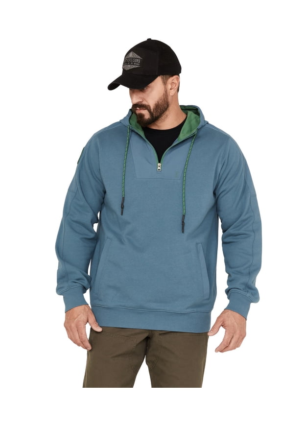 Men's French Terry Anorak 1/4 Zip Hooded Pullover Teal Medium US