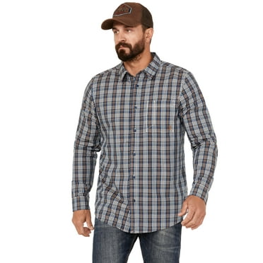 Brothers And Sons Men's Marietta Plaid Print Long Sleeve Button Down Performance Dark Blue X-Large