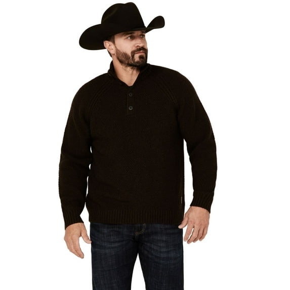 Brothers And Sons Men's Merino Donegal Button Down Mock Neck Sweater Dark Brown Medium US