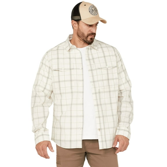 Brothers And Sons Men's Plaid Print Performance Long Sleeve Button Down - BASSU22W31-WHT Medium