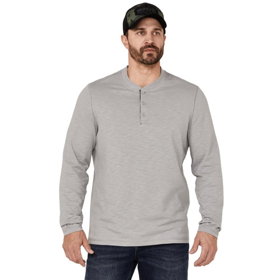 Brothers And Sons Men's Solid Heather Slub Long Sleeve Henley Shirt Light Grey X-Large US