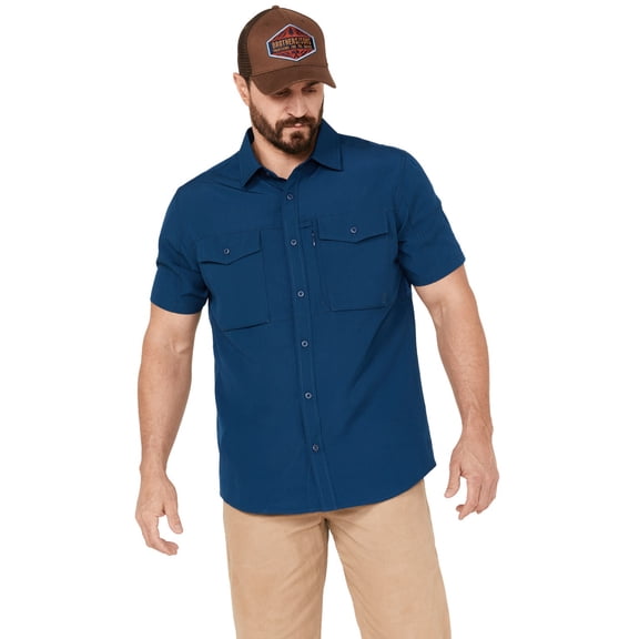 Brothers And Sons Men's Sun Short Sleeve Button-Down Western Shirt Dark Blue Medium