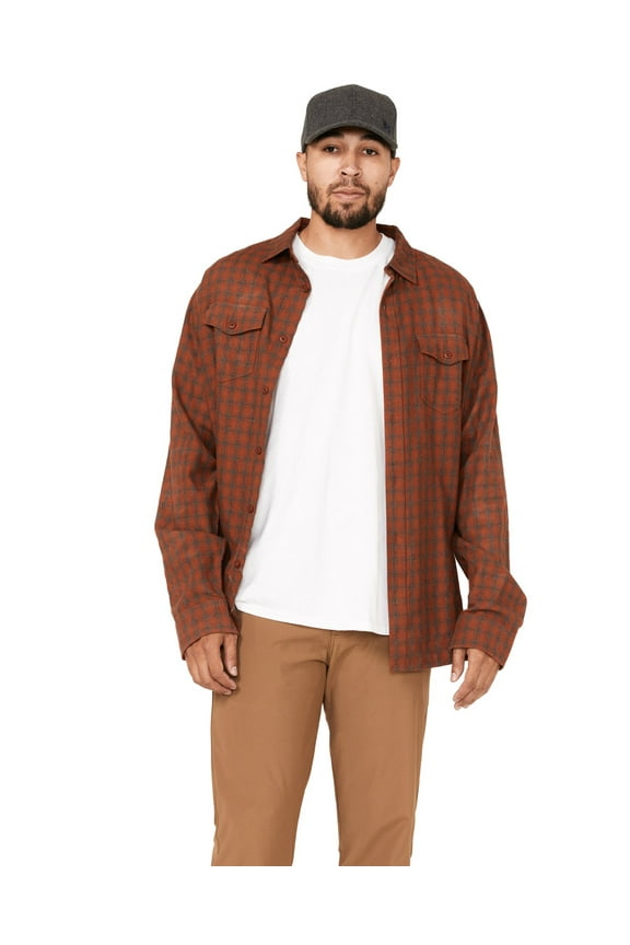 Men's Tencel Plaid Long Sleeve Button Down Western Flannel Dark Orange Large