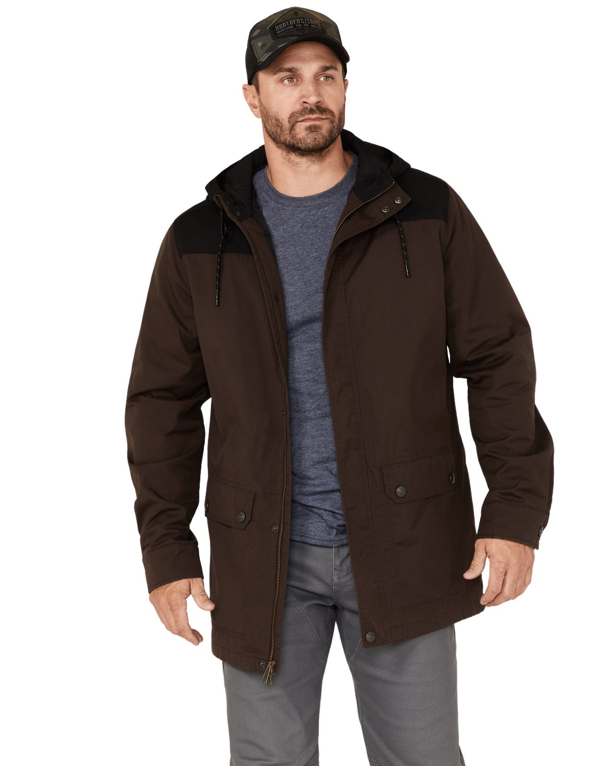 Brothers And Sons Men s Waxed Canvas Cruiser Hooded Jacket Dark Brown Small US