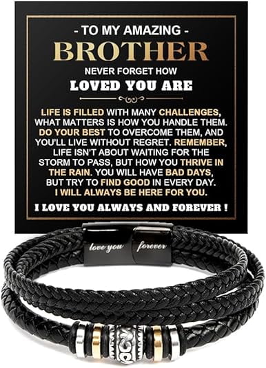 Brothers Bracelets Gift, Birthday Gift for Brother From Sister, Braided Leather for Men With Message Card and Gift Box, To My Brother Bracelet, Christmas Gift for Brother
