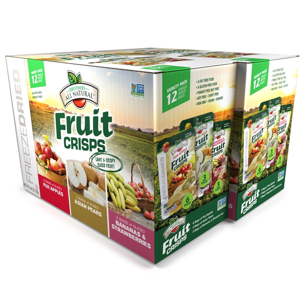 Brothers All Natural, Fuji Apple , Asian Pears and Banana Strawberries Freeze Dried Fruit Crisps, Gluten Free, Non-GMO, Nothing Added, Variety Pack, (Pack of 24)