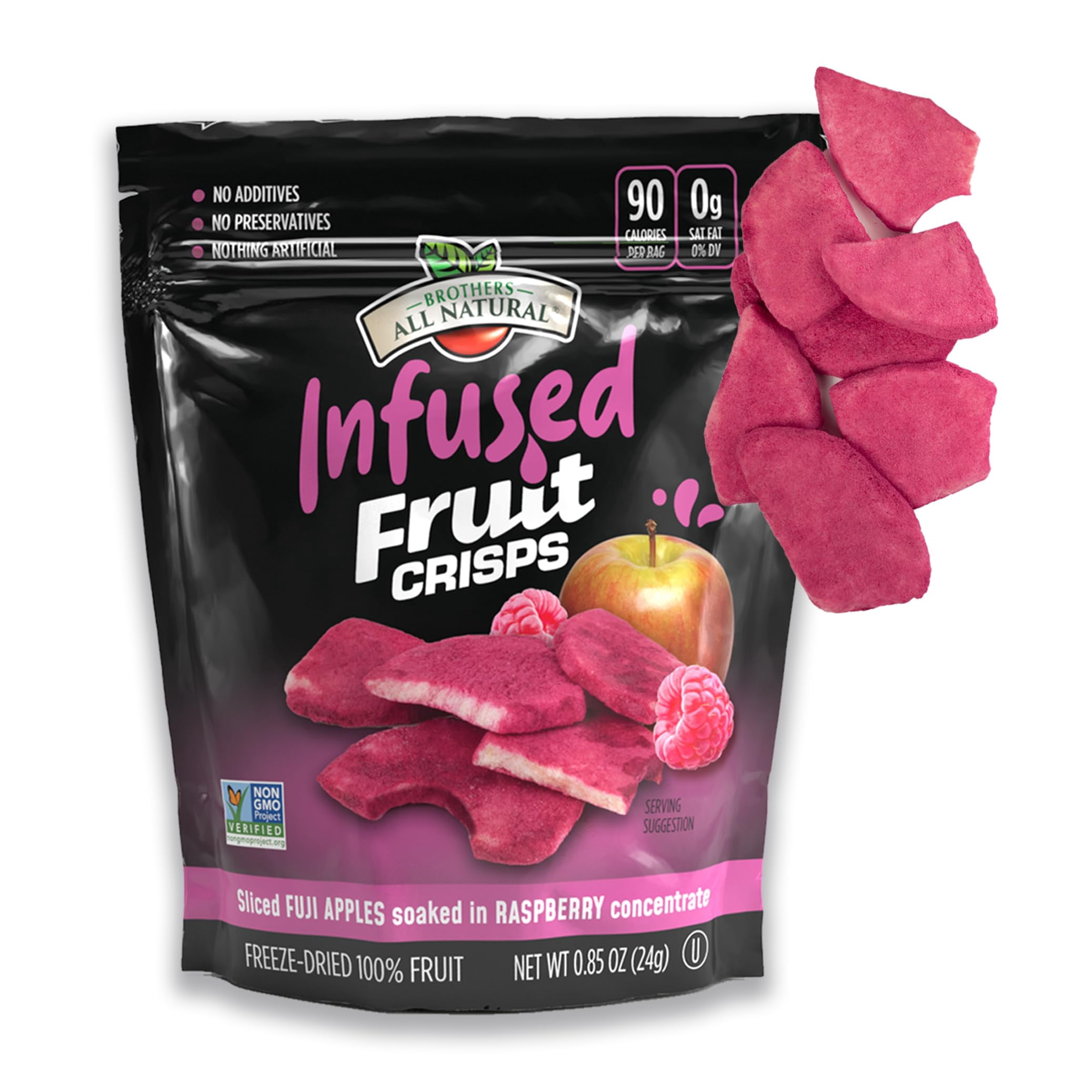 Brothers All Natural Infused Freeze Dried Fruit Crisps, Fuji Apple Infused with Raspberry, 0.85 Oz (Pack of 8), Made with 100% Fruit, Gluten Free, Soy Free, Vegan, Healthy Snack, Resealable Pouch