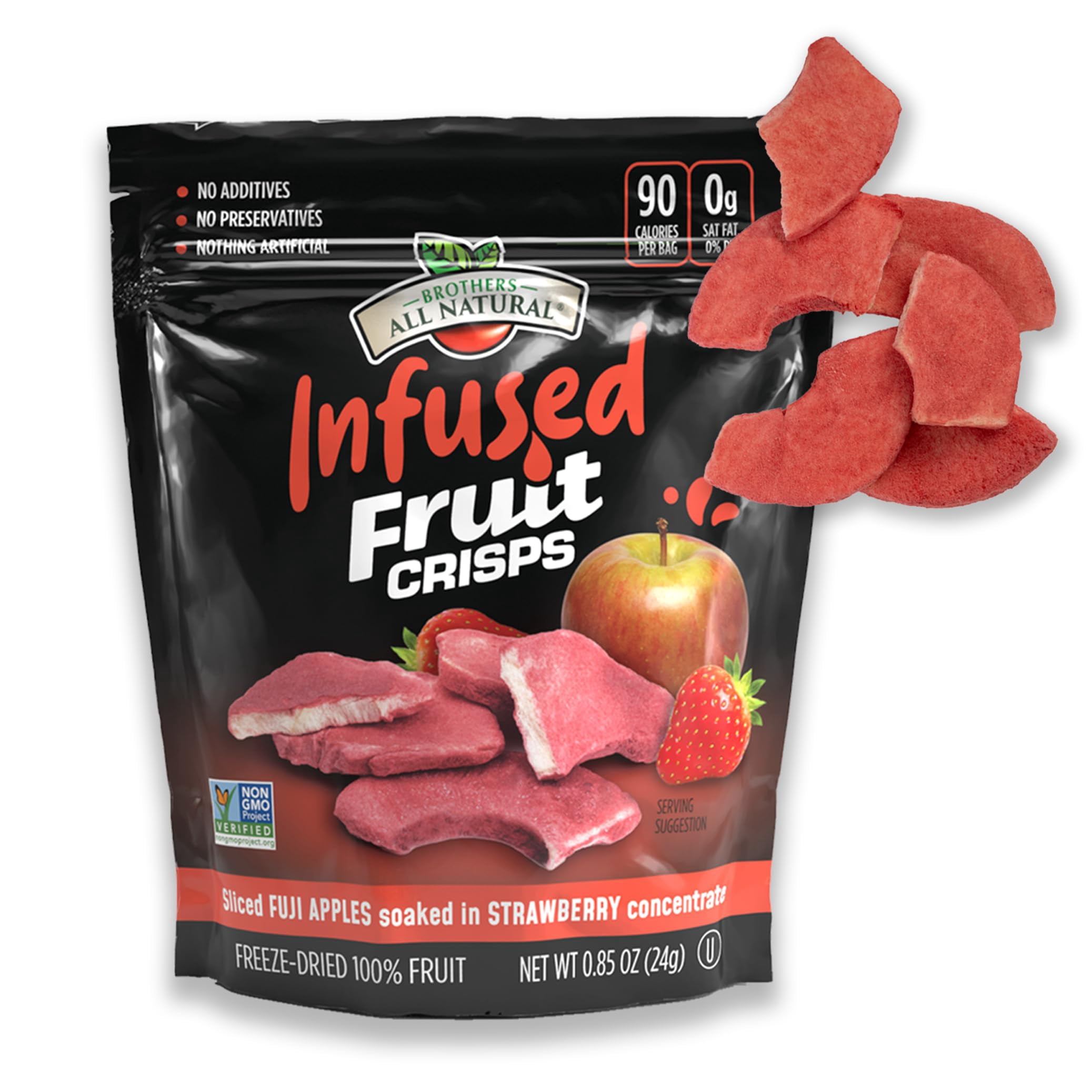 Brothers All Natural Infused Freeze Dried Fruit Crisps, Fuji Apple Infused with Strawberry, 0.85 Oz (Pack of 8), Made with 100% Fruit, Gluten Free, Soy Free, Vegan, Healthy Snack, Resealable Pouch
