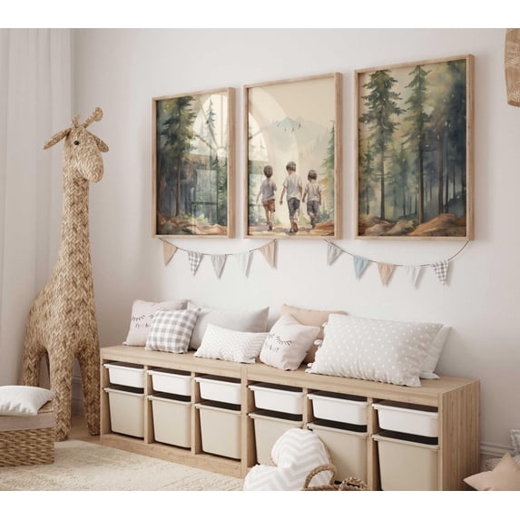 Brothers Room Decor Brother Print Three Brothers Adventure Wall Art Boy Forest Nursery Set 3 Stretched Canvas 16x24