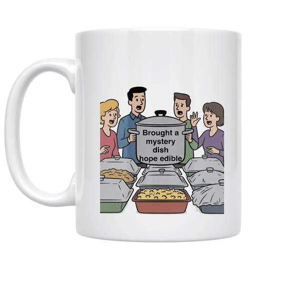 Brought a Mystery Dish Hope Edible - Potluck Enthusiast - 11 oz Ceramic Coffee Mug
