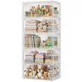 thumbnail image 1 of Broview 100Gal Clear Stackable Storage Bins with Latching Lids & Wheels, 5Pack Plastic Foldable Closet Organizers Box with Front Back Doors, for Home Room Toys Crafts, 1 of 9
