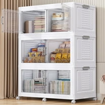 Broview 600QT Stackable Storage Bins with Lid, Wheels & Dividers, Extra Large Collapsible Plastic Closet Organizers Storage Cabinet Box,3Pack White