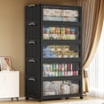 thumbnail image 1 of Broview 700QT Plastic Stackable Storage Bins with Lid, Extra Large Folding Closet Organizers, Storage Drawers with 4x Wheels, Collapsible Cabinets for Closet Clothes Organization, 5Pack Black, V60, 1 of 7