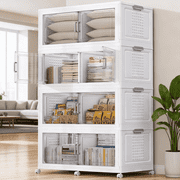 Broview 800QT Stackable Storage Bins with Lid, Wheels & Dividers, Extra Large Collapsible Plastic Closet Organizers Storage Cabinet Box,4Pack White