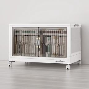 Broview 25Gal Large Stackable Storage Bins with Lid & Doors, 100QT Folding Closet Organizers with 4x Wheels, Plastic Containers With Drawers, Collapsible Cabinets Boxes for Home, 1Pack White, V8