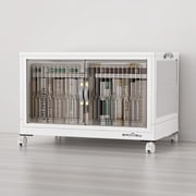 Broview 25Gal Large Stackable Storage Bins with Lid & Doors, 100QT Folding Closet Organizers with 4x Wheels, Plastic Containers With Drawers, Collapsible Cabinets Boxes for Home, 1Pack White, V8