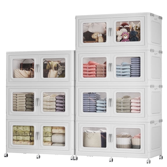 Broview 385 Gal Extra Large Stackable Storage Bins with Lids & Wheels - 1458 L - 1540Qt- Open Front Door for Home, Office, Clothes, Toys, with 2Lids White