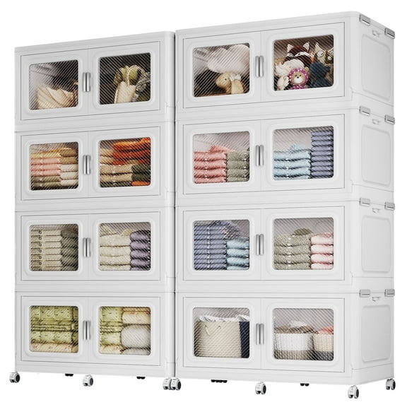 Broview 440 Gal Extra Large Stackable Storage Bins with Lids & Wheels - 1666 L - 1760Qt- Open Front Door for Home, Office, Clothes, Toys, White