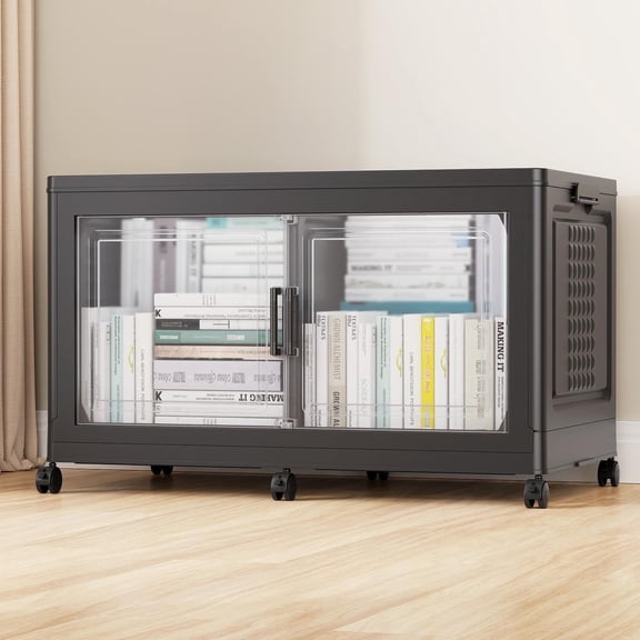 Broview 200QT Stackable Storage Bins with Lid, Wheels & Dividers, Extra Large Collapsible Plastic Closet Organizers Storage Cabinet Box,1Pack Black