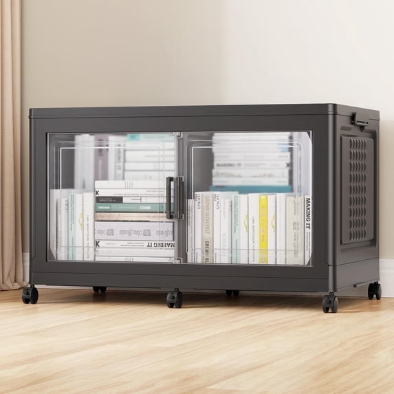 Broview 200QT Stackable Storage Bins with Lid, Wheels & Dividers, Extra Large Collapsible Plastic Closet Organizers Storage Cabinet Box,1Pack Black